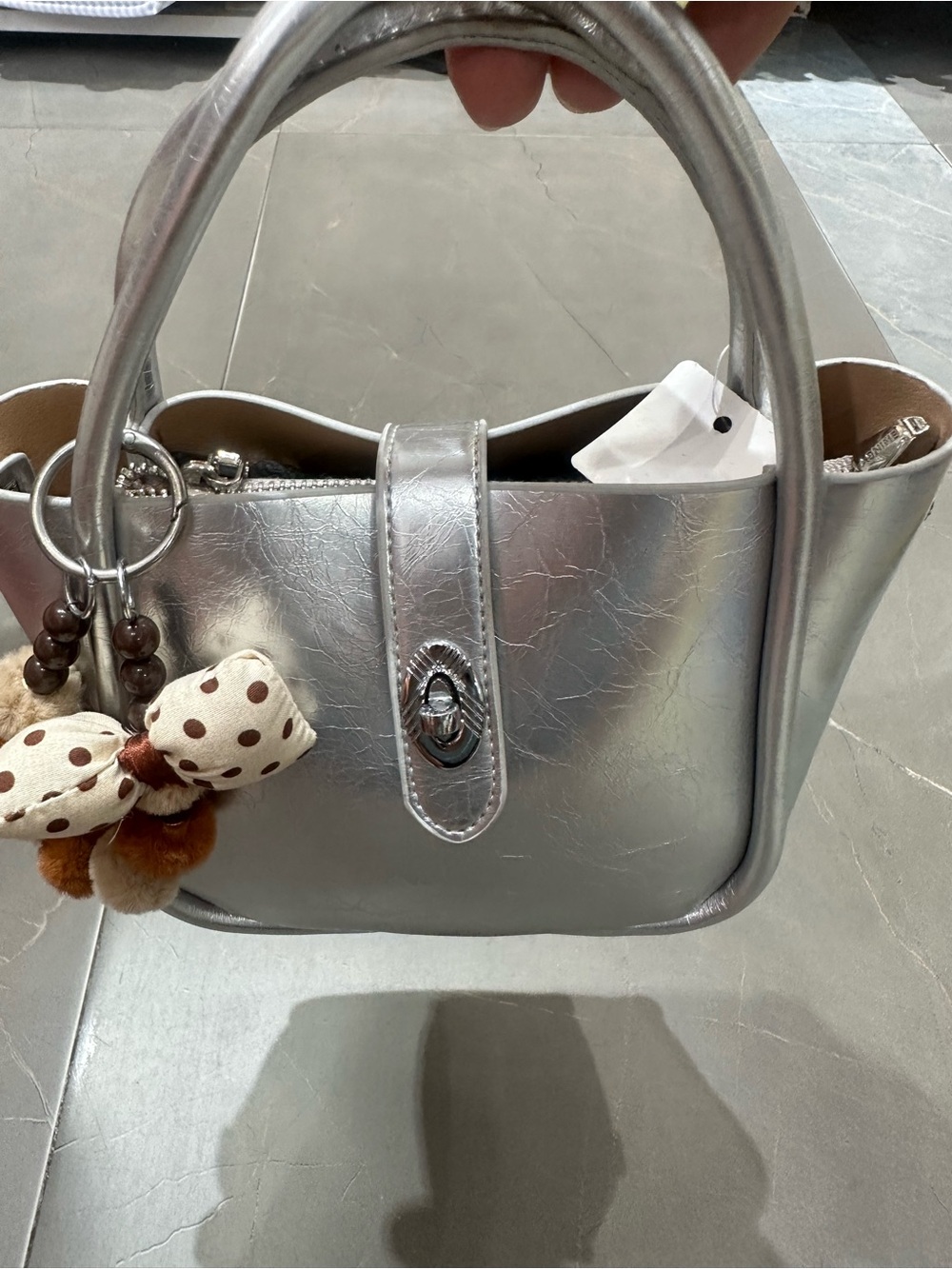 Silver Metallic Top-Handle Women’s Handbag